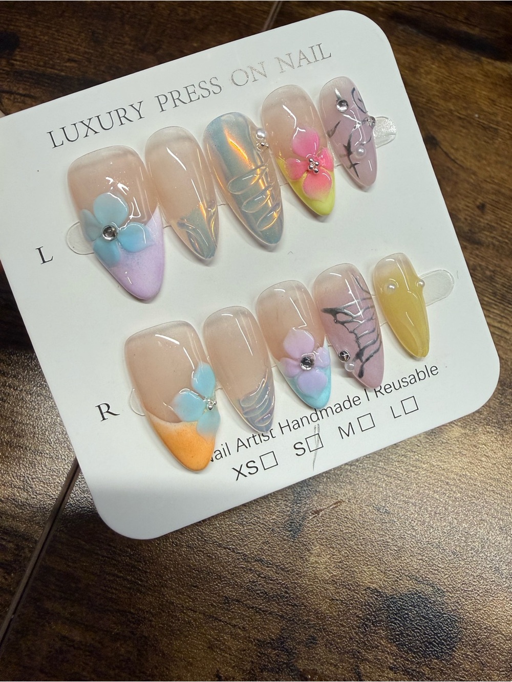 Pastel Floral & Chrome Press-On Nails | Almond Shape Small